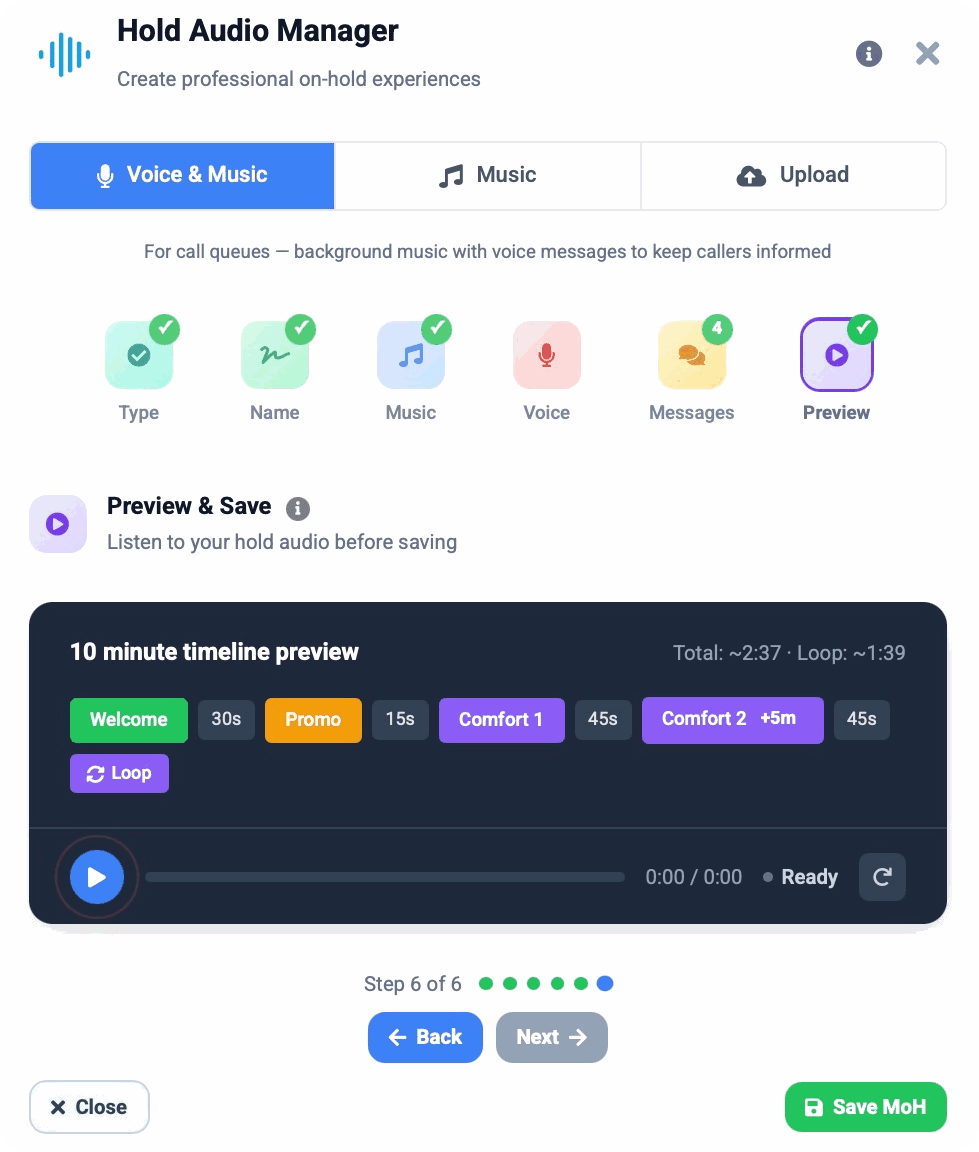 Audio Suite Pro &ndash; promo and comfort message timeline