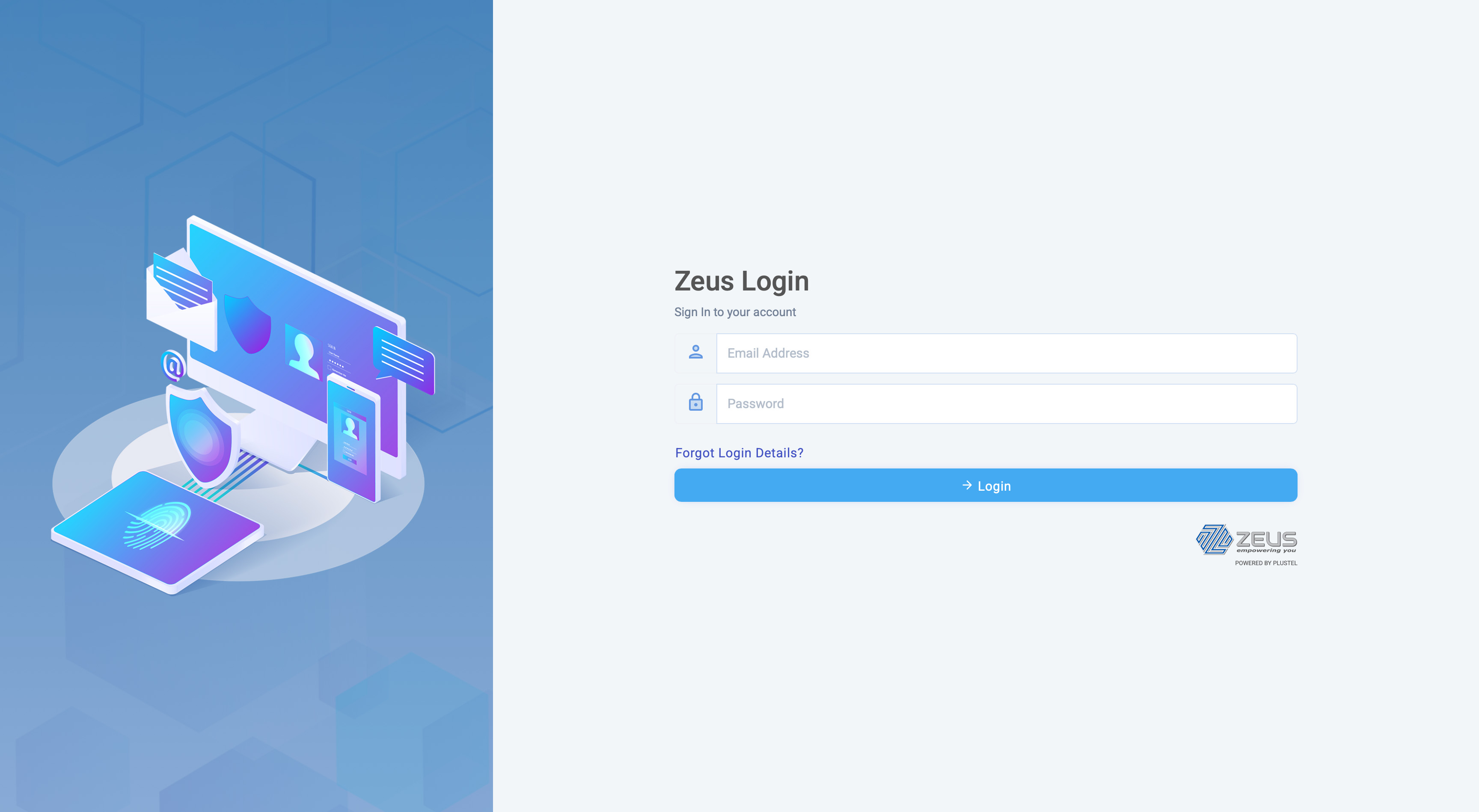 Zeus login screen